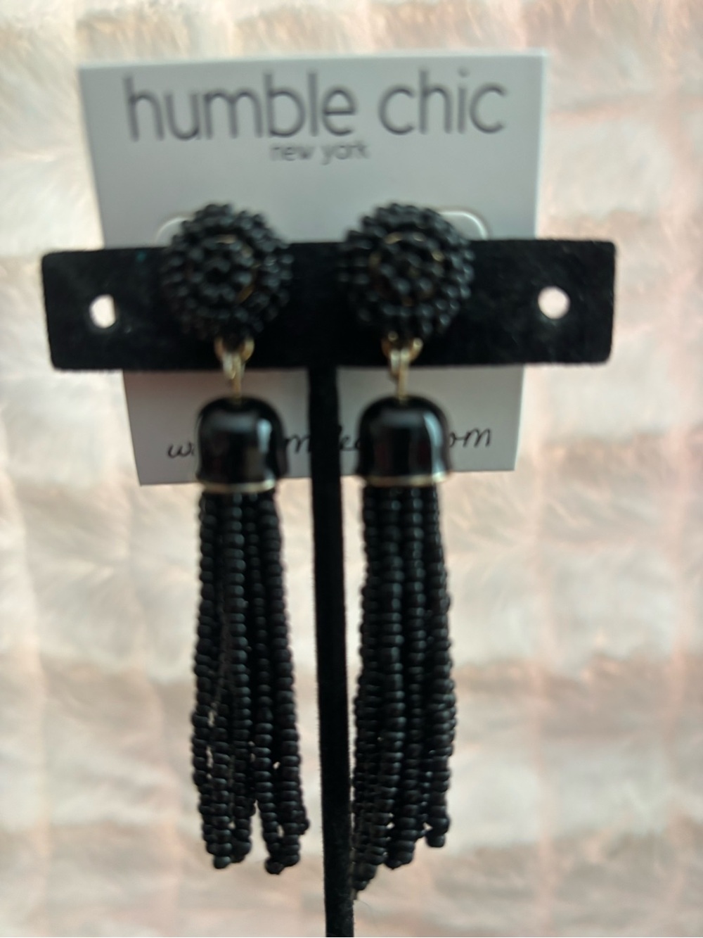 Black Beaded Tassel Earrings